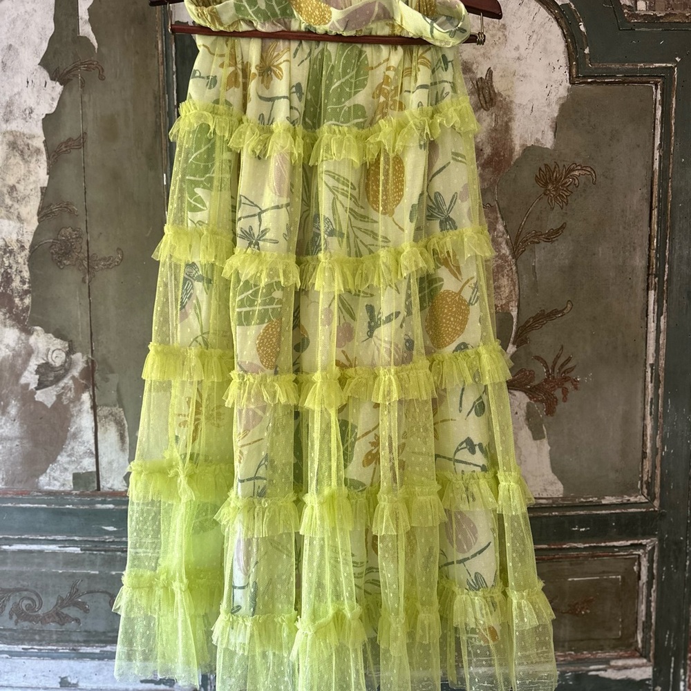 Anthropologie Let Me Be Floral Tulle Tiered Layered Maxi Skirt Size M